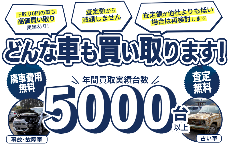 廃車費用・査定料無料！車検切れ、事故車、多走行車、車買い取りなら大隅金属